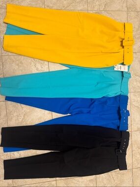 Zara Women’s Belted Trousers — Yellow, Teal, Royal Blue, Black- SET